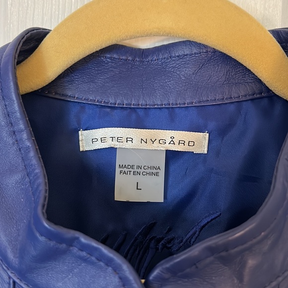 💙Peter Nygard Sz Large Royal Blue leather studded and ruffle front zip swacket. - Picture 2 of 11